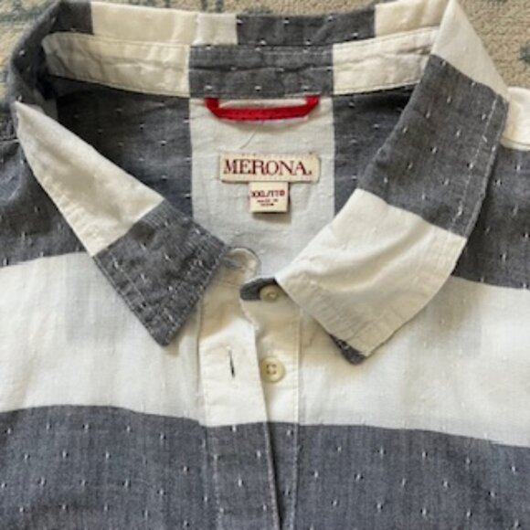 🧡3/15 Merona Gray White Stripe Long Sleeve Cotton Shirt Women's XXL/TTG - Picture 11 of 11